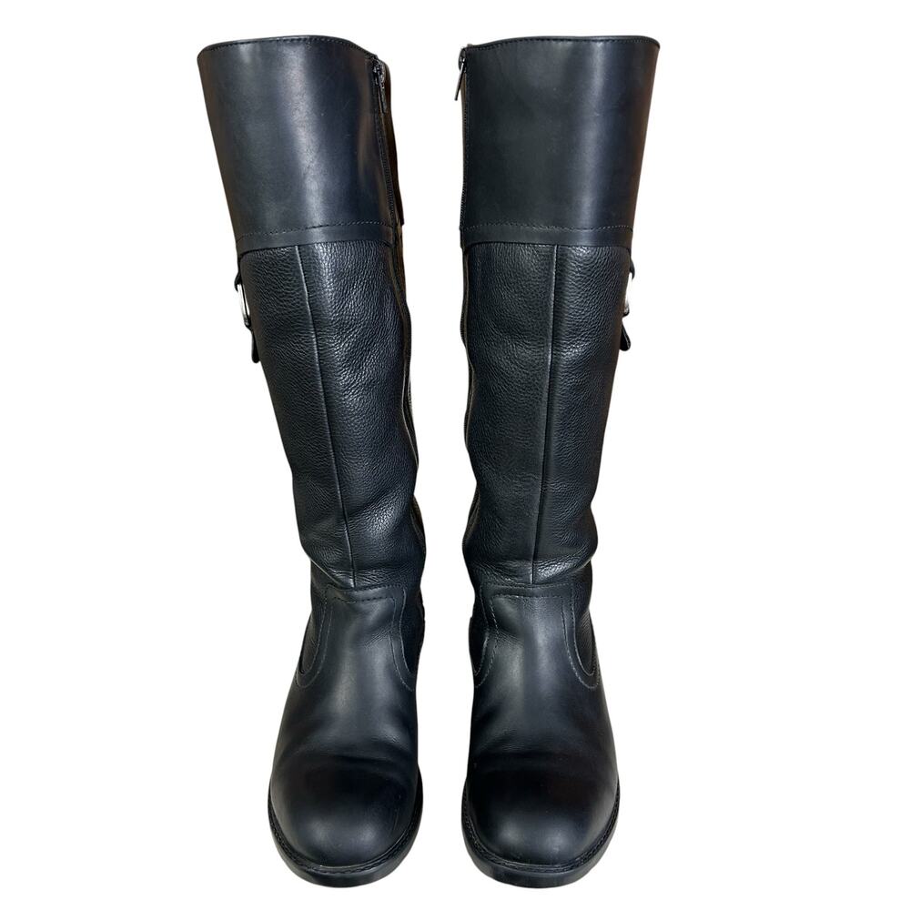 Clarks Riding Boots Women 7.5M Black Leather Faux Fur Lining Knee High Classic